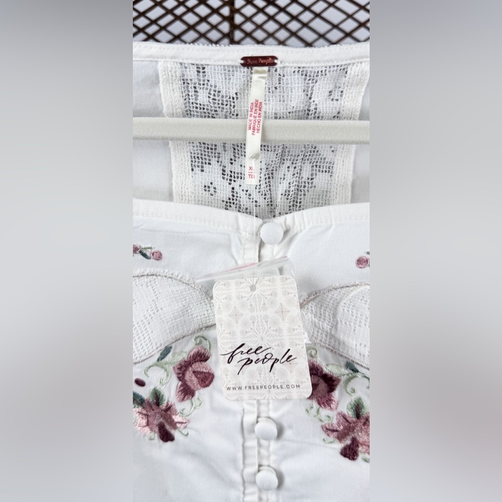 Free People Maeberrie Embroiderer Crop Top Skirt Set XL NWT Ivory Boho - Picture 6 of 9